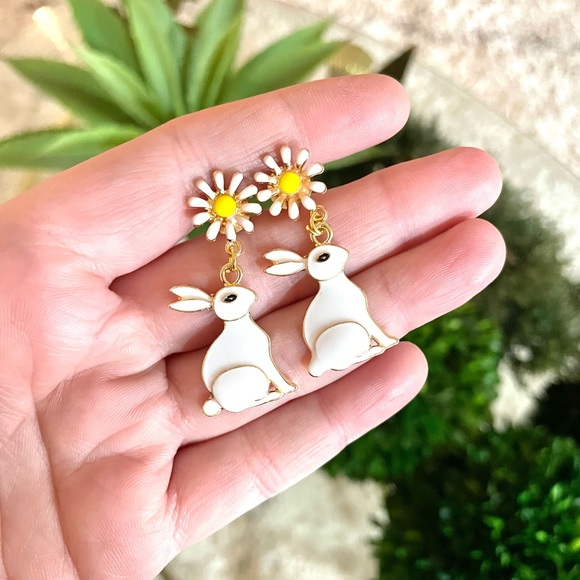 Floral Bunny Dangle Earrings - Picture 3 of 4
